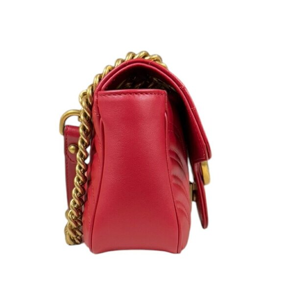 GUCCI Red Leather GG Marmont Shoulder Bag - Picture 4 of 10